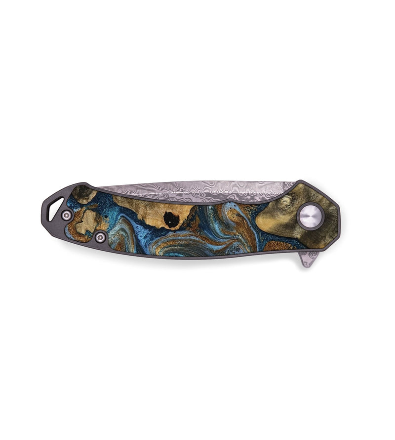 EDC Wood Pocket Knife - Shana (Teal & Gold, 771173)