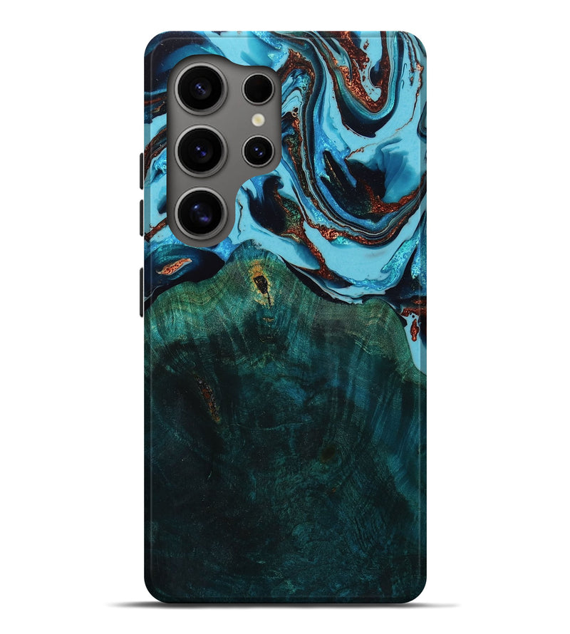 Galaxy S25 Ultra Wood Live Edge Phone Case - Jaziel (Teal & Gold, 771304)