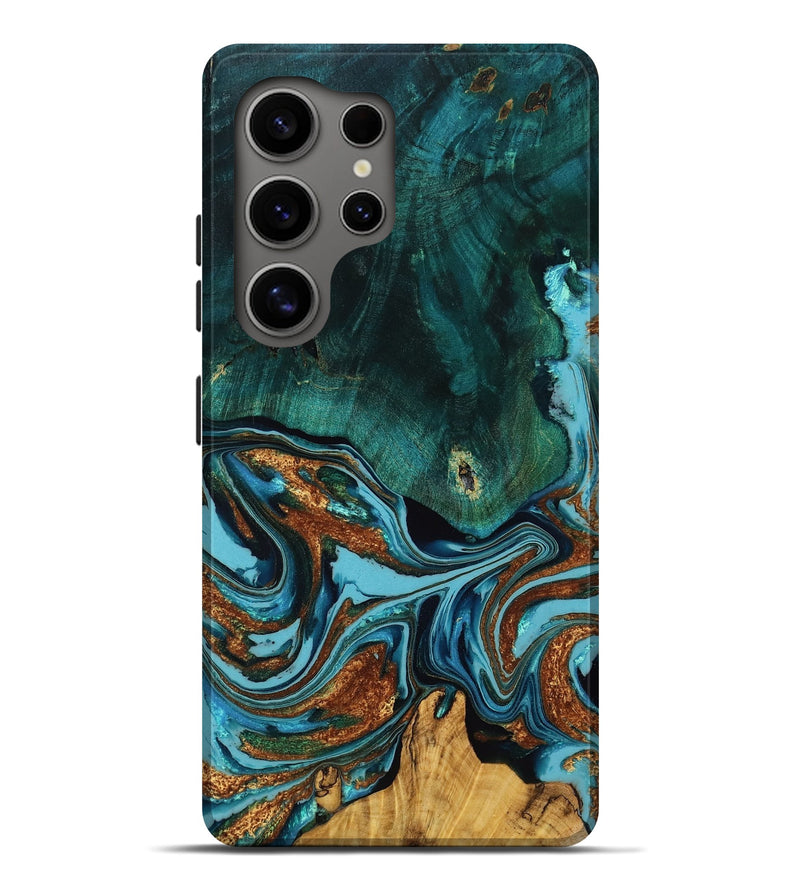 Galaxy S25 Ultra Wood Live Edge Phone Case - Ayana (Teal & Gold, 771324)