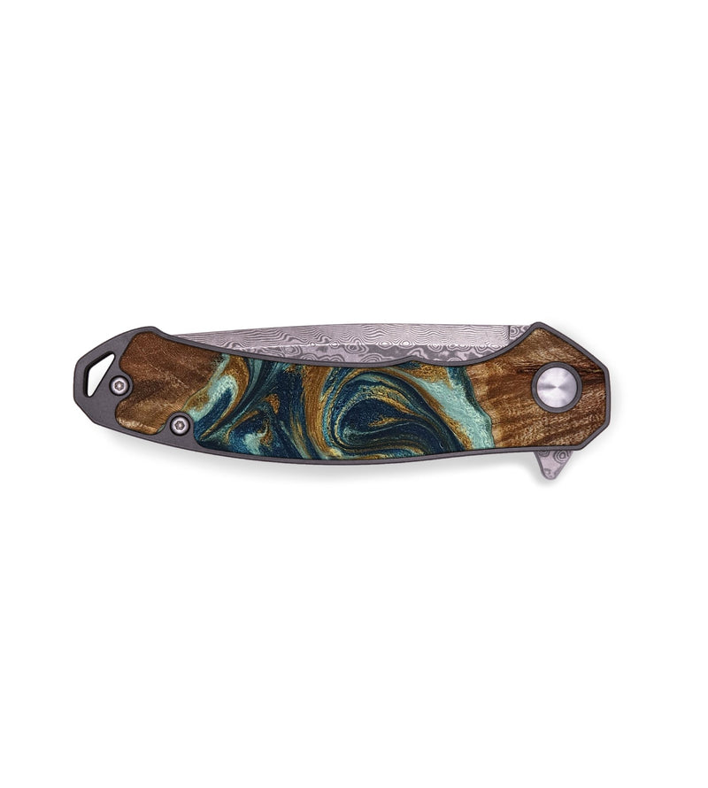 EDC Wood Pocket Knife - Marisol (Teal & Gold, 771618)