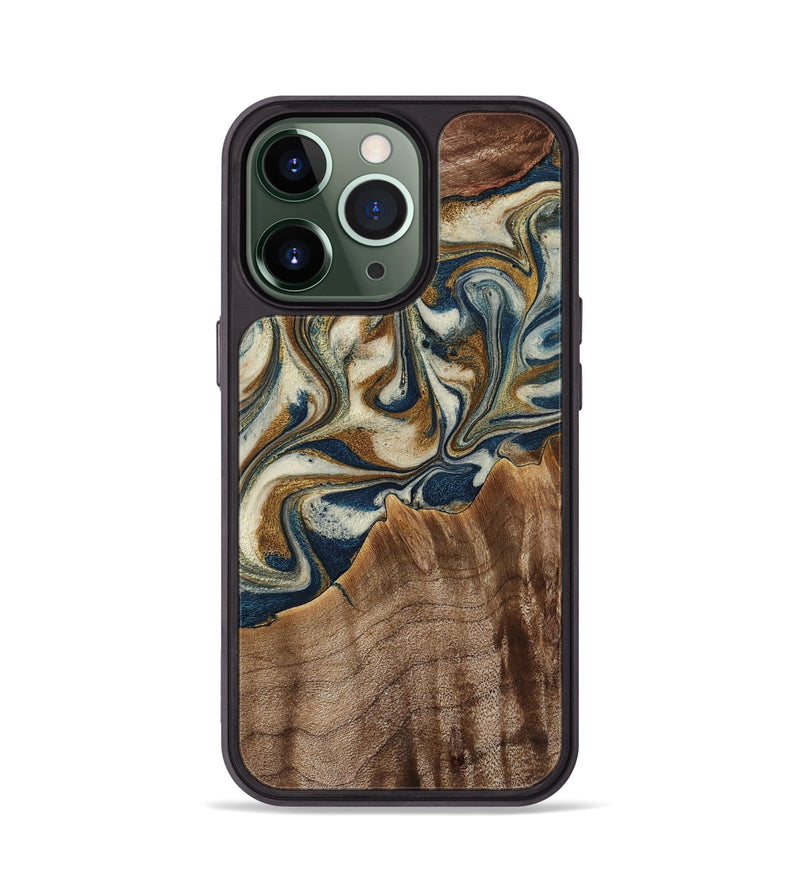 iPhone 13 Pro Wood Phone Case - Hakeem (Teal & Gold, 771619)