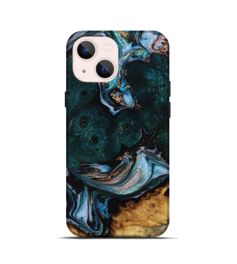 iPhone 13 mini Wood Live Edge Phone Case - Gerald (Teal & Gold, 771738)