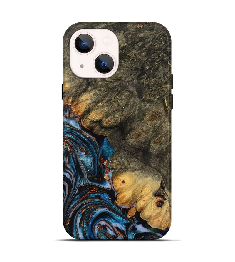 iPhone 13 Wood Live Edge Phone Case - Kaleigh (Teal & Gold, 771739)
