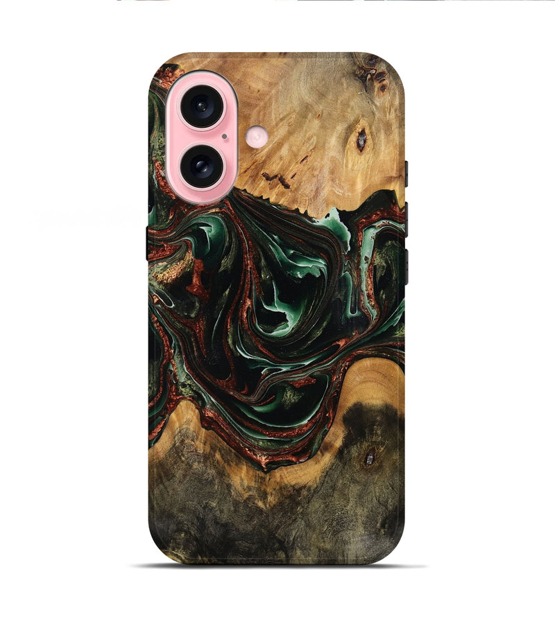 iPhone 16 Wood Live Edge Phone Case - Zayla (Green, 771744)