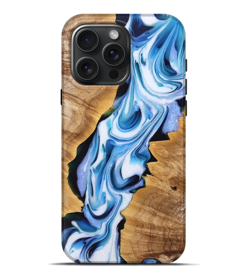 iPhone 16 Pro Max Wood Live Edge Phone Case - Bettye (Blue, 771948)
