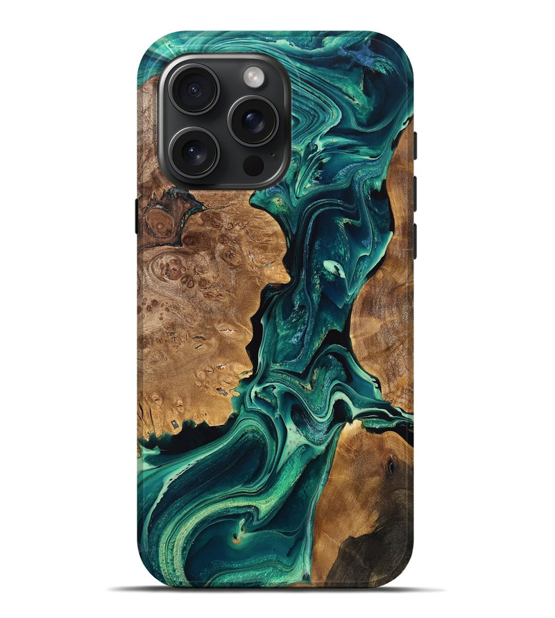 iPhone 16 Pro Max Wood Live Edge Phone Case - Quintin (Green, 771953)