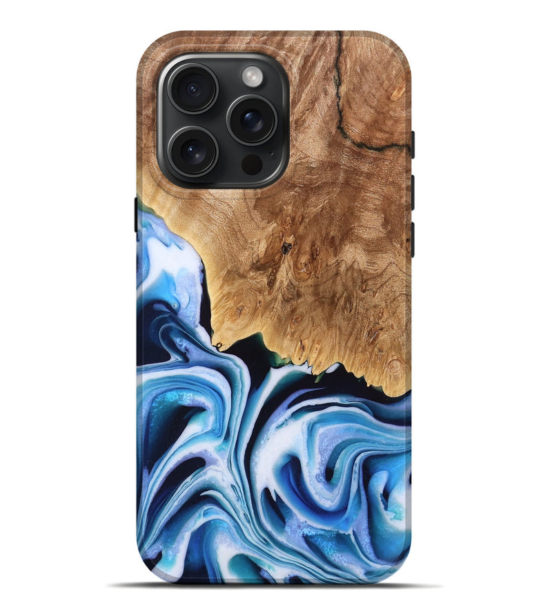 iPhone 16 Pro Max Wood Live Edge Phone Case - Lina (Blue, 771956)
