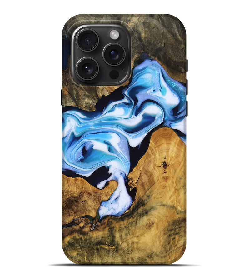iPhone 16 Pro Max Wood Live Edge Phone Case - Ford (Blue, 771957)