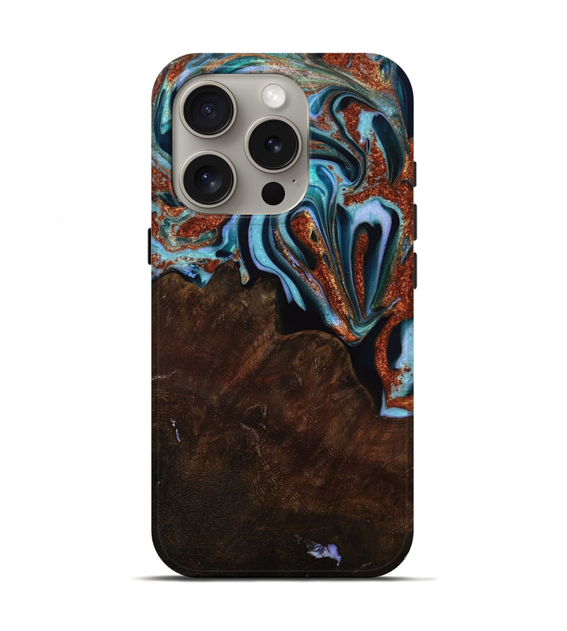iPhone 16 Pro Wood Live Edge Phone Case - Thalia (Teal & Gold, 771958)