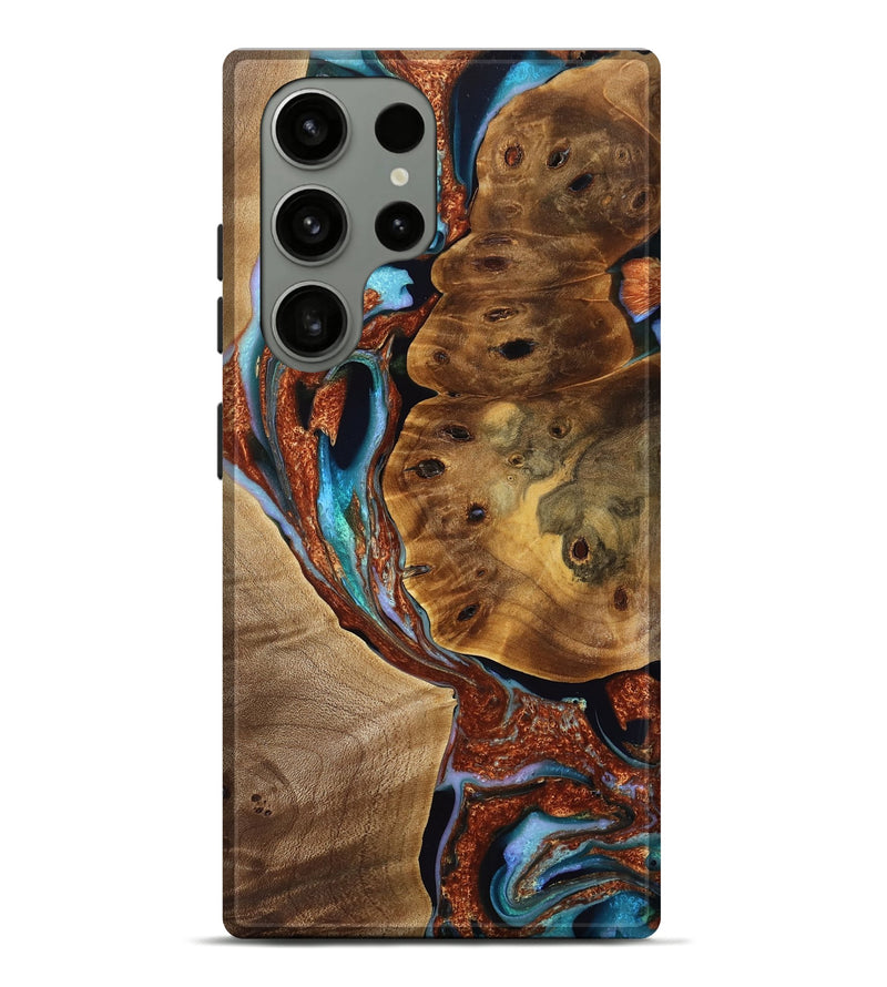 Galaxy S23 Ultra Wood Live Edge Phone Case - Quiana (Teal & Gold, 771959)