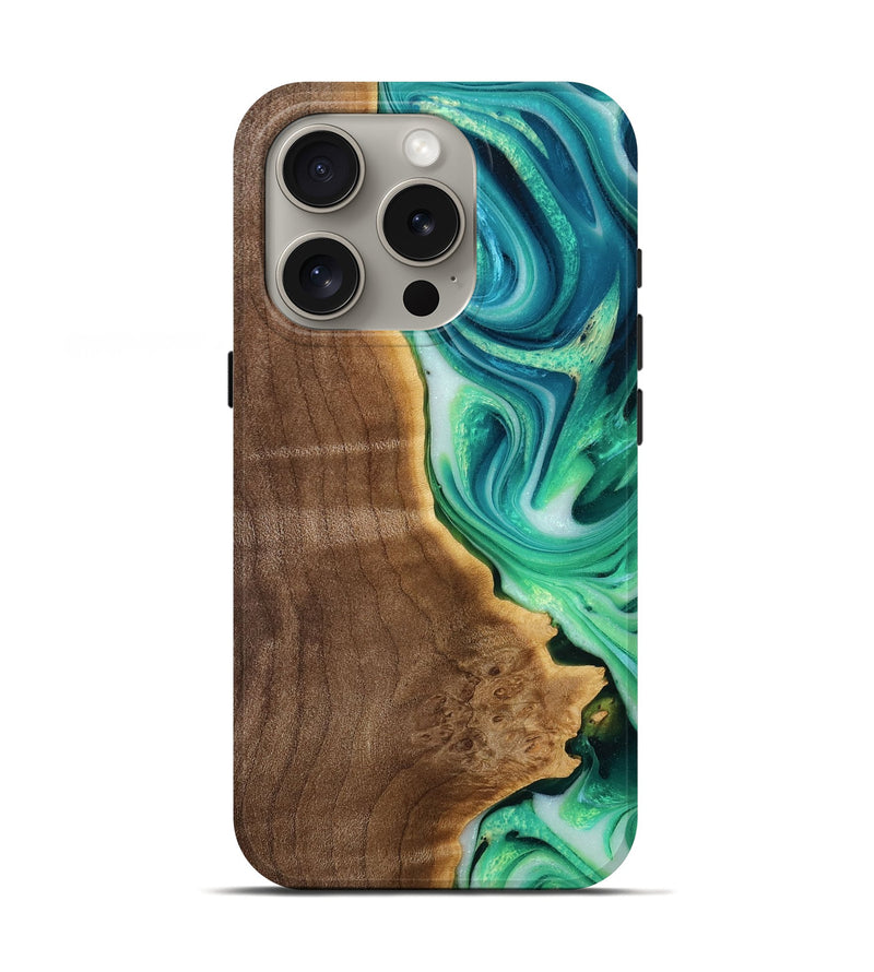 iPhone 16 Pro Wood Live Edge Phone Case - Poppy (Green, 772518)