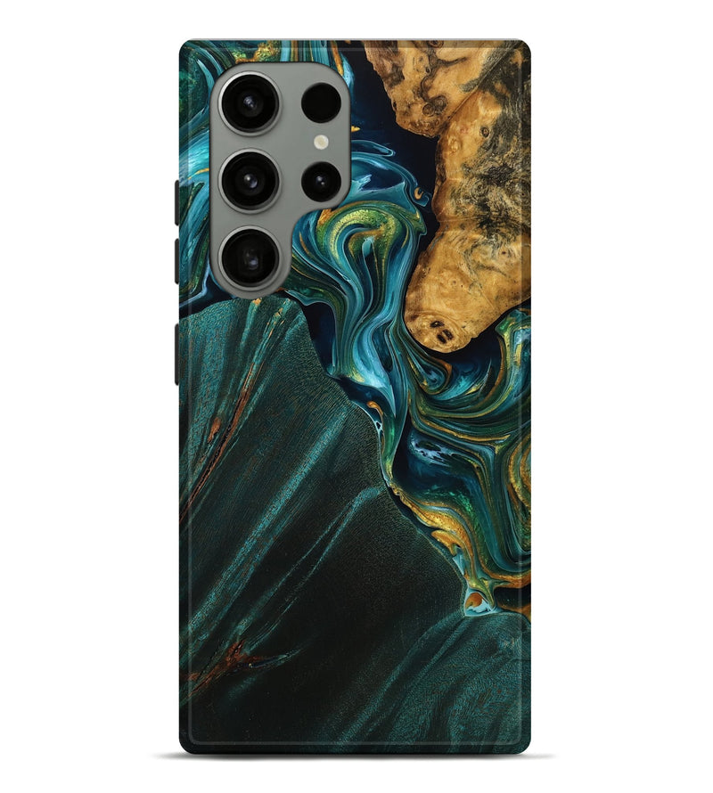 Galaxy S23 Ultra Wood Live Edge Phone Case - Leilani (Teal & Gold, 772527)