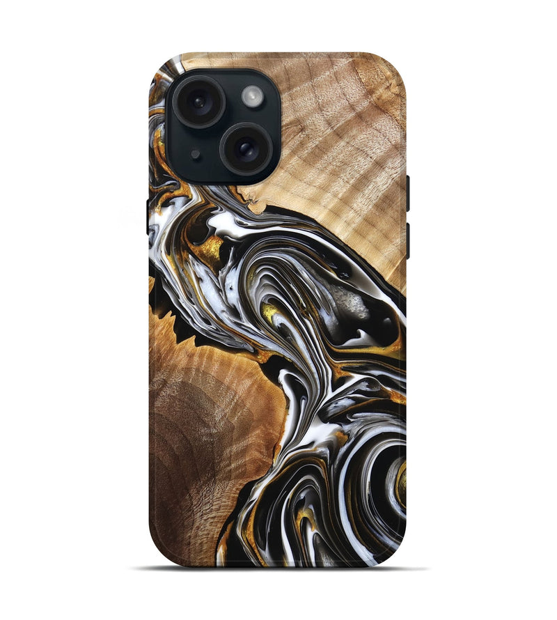 iPhone 15 Wood Live Edge Phone Case - Phoenix (Black & White, 772651)