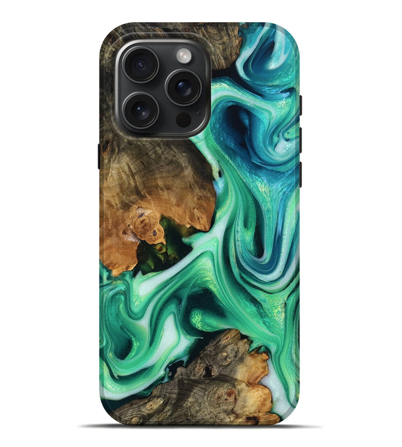 iPhone 16 Pro Max Wood Live Edge Phone Case - Cleo (Green, 772653)