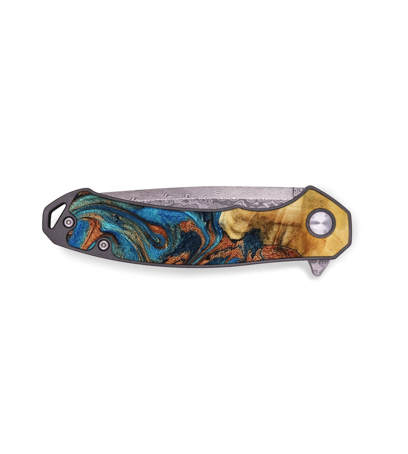EDC Wood Pocket Knife - Leona (Teal & Gold, 772658)