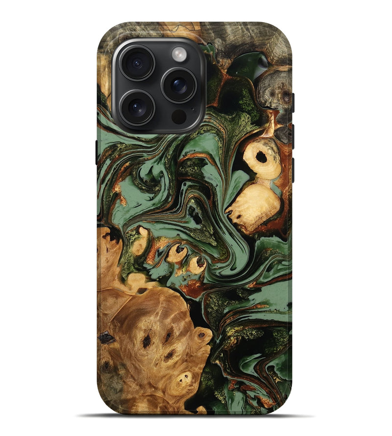 iPhone 16 Pro Max Wood Live Edge Phone Case - Mira (Green, 772930)