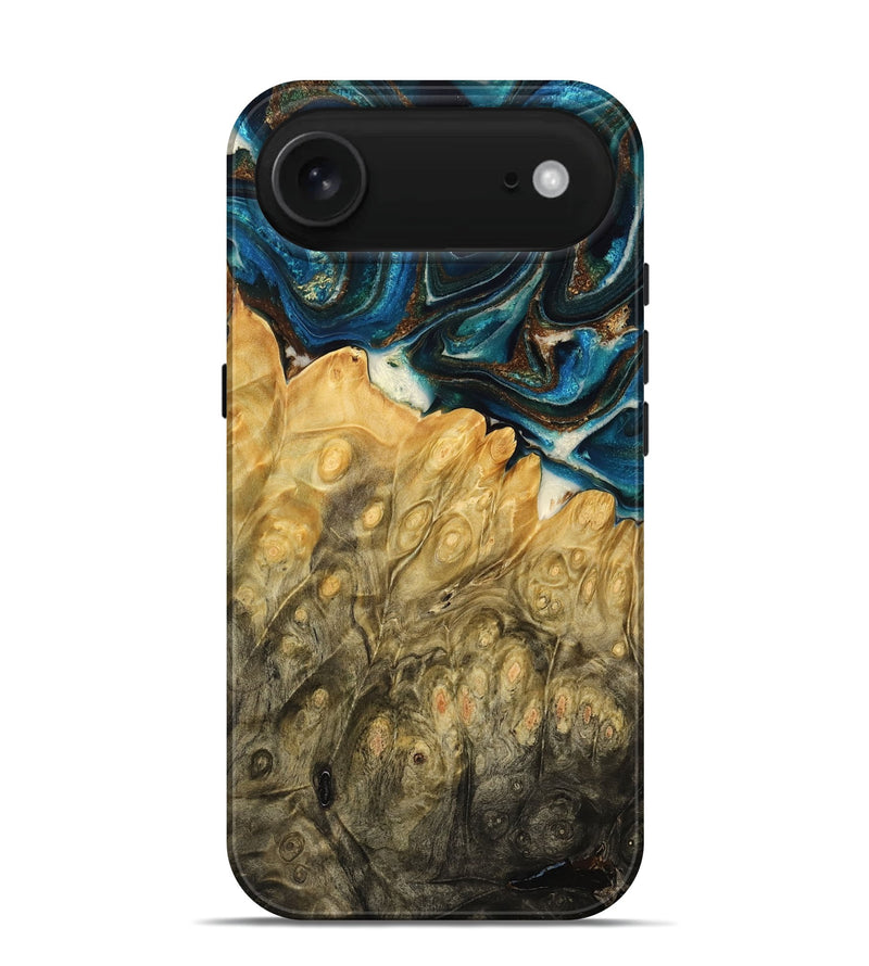 iPhone 17 Air Wood Live Edge Phone Case - Augusta (Teal & Gold, 772941)