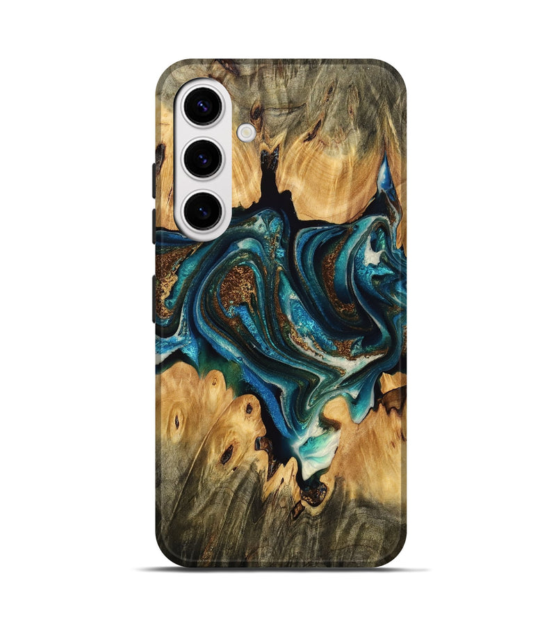 Galaxy S25 Wood Live Edge Phone Case - Sue (Teal & Gold, 772942)