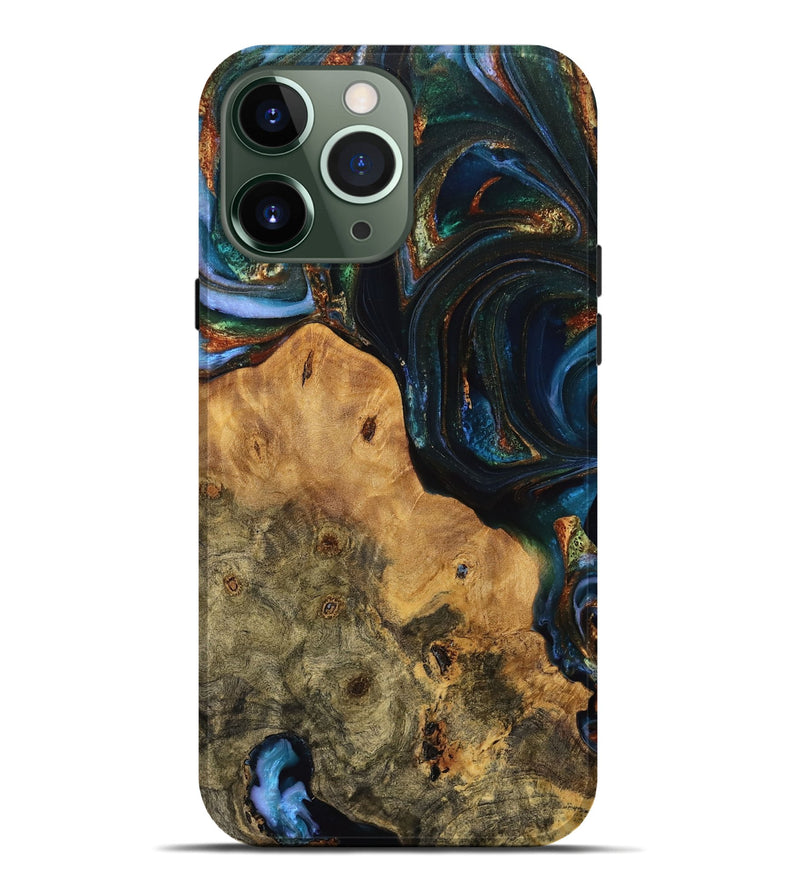 iPhone 13 Pro Max Wood Live Edge Phone Case - Keily (Teal & Gold, 772946)
