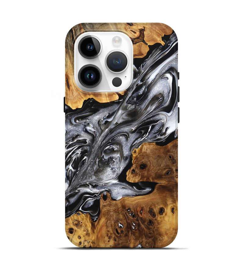 iPhone 15 Pro Wood Live Edge Phone Case - Omari (Black & White, 772956)