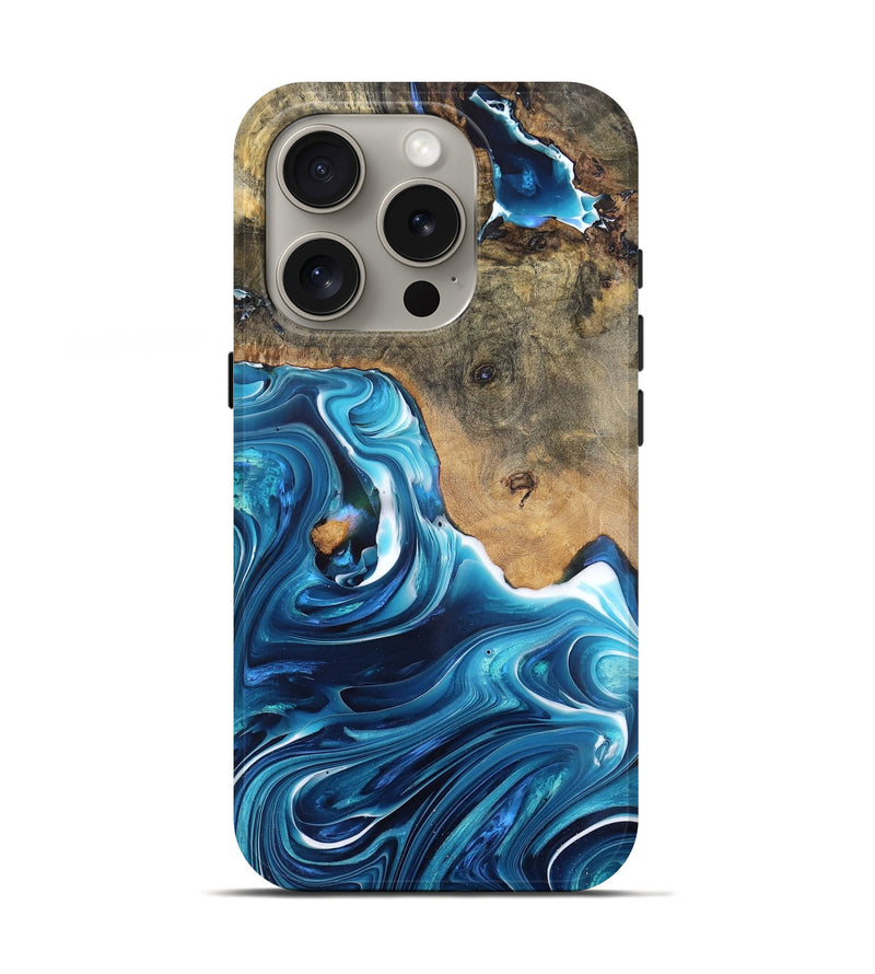 iPhone 16 Pro Wood Live Edge Phone Case - William (Blue, 773689)