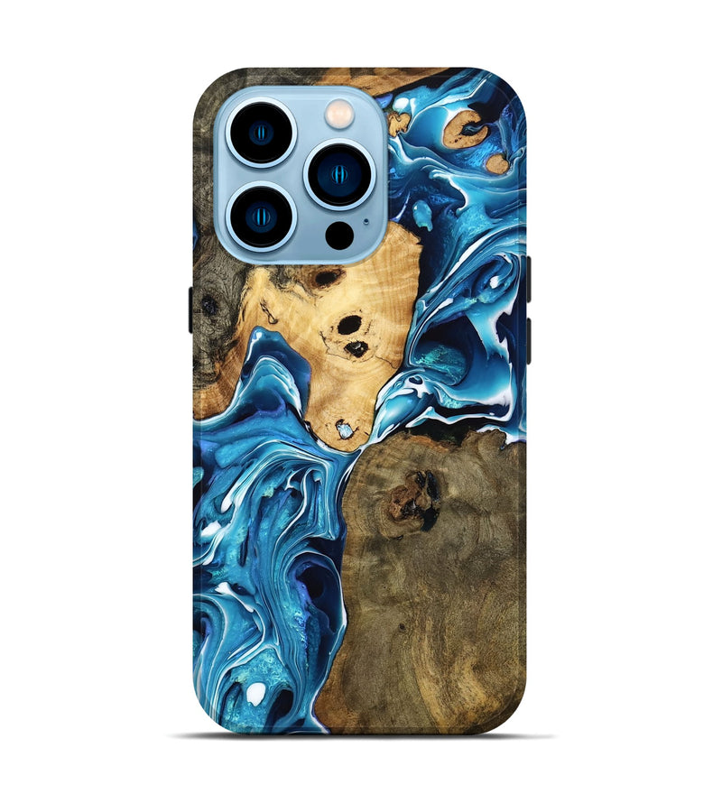 iPhone 14 Pro Wood Live Edge Phone Case - Isabela (Blue, 773692)