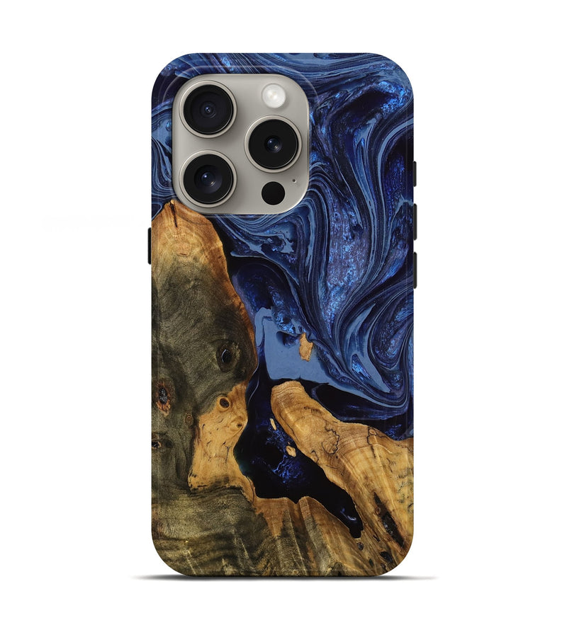 iPhone 16 Pro Wood Live Edge Phone Case - Kalie (Blue, 773696)