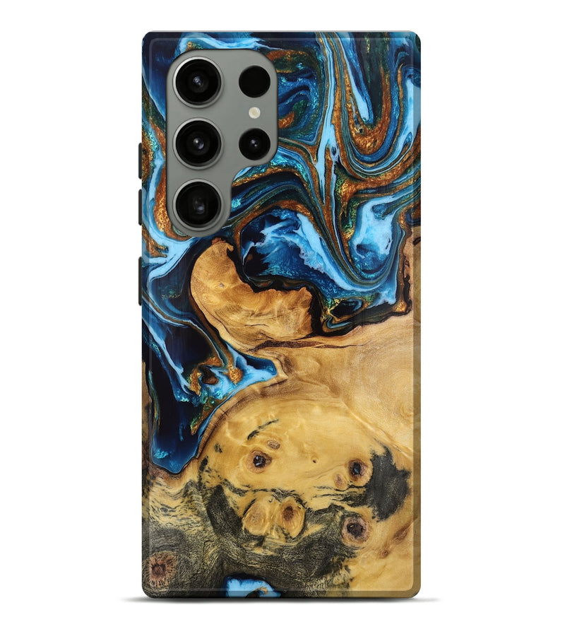 Galaxy S23 Ultra Wood Live Edge Phone Case - Ettie (Teal & Gold, 773698)