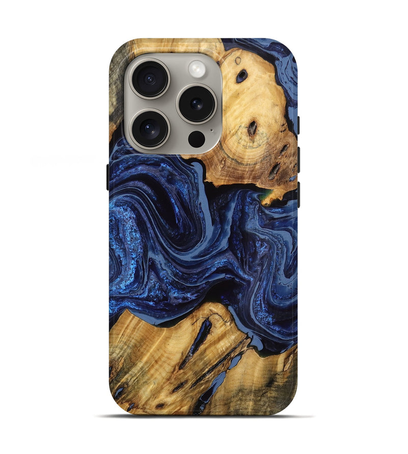 iPhone 16 Pro Wood Live Edge Phone Case - Maci (Blue, 773702)