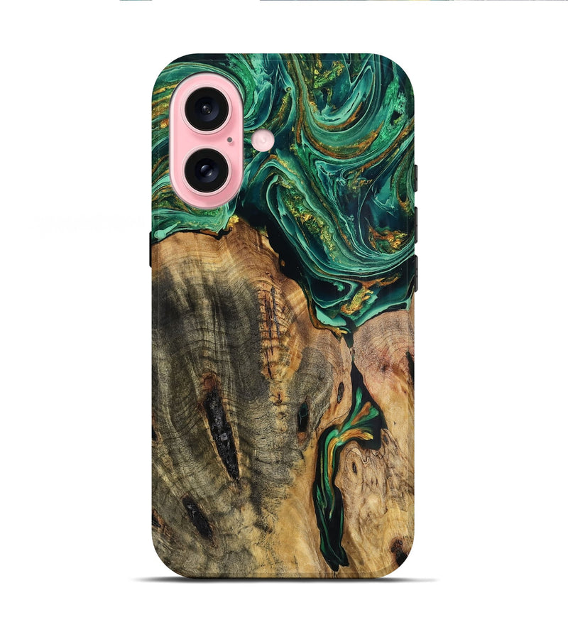 iPhone 16 Wood Live Edge Phone Case - Sanai (Green, 773704)
