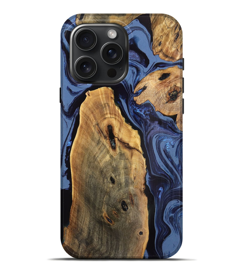 iPhone 16 Pro Max Wood Live Edge Phone Case - Izaiah (Blue, 773705)