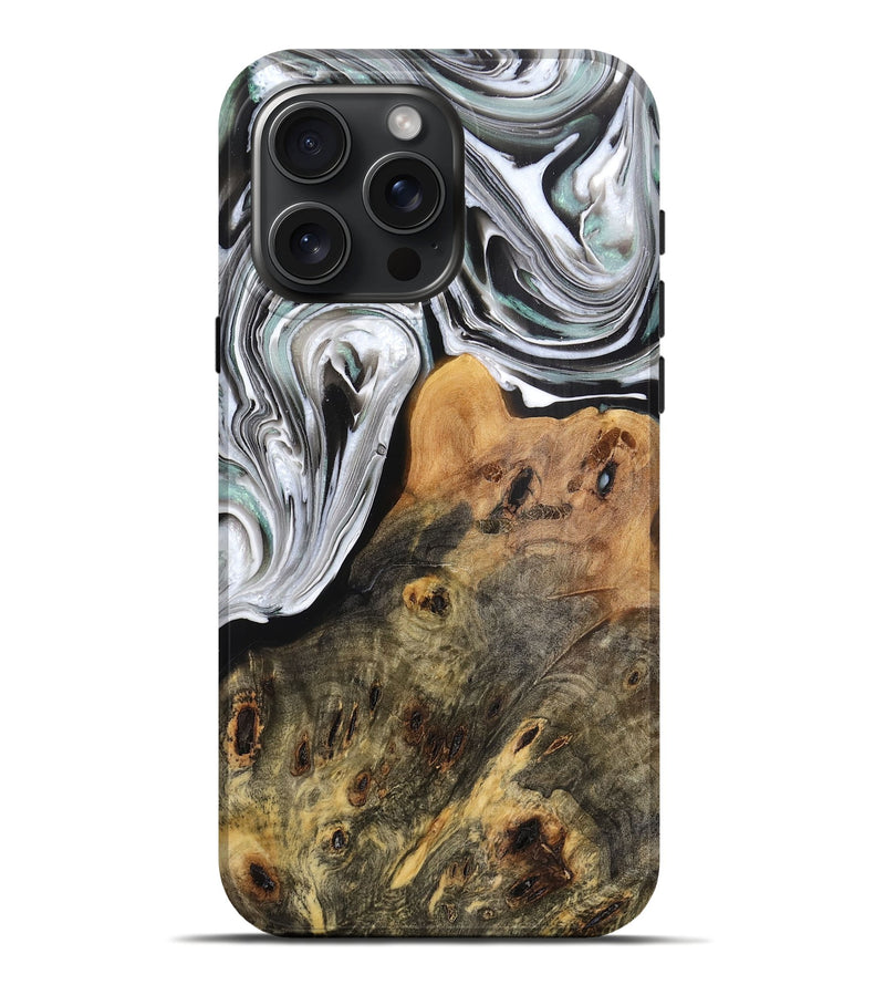 iPhone 16 Pro Max Wood Live Edge Phone Case - Alonza (Black & White, 773706)