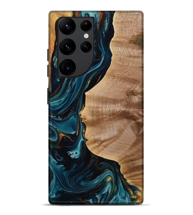 Galaxy S22 Ultra Wood Live Edge Phone Case - Newell (Teal & Gold, 773944)