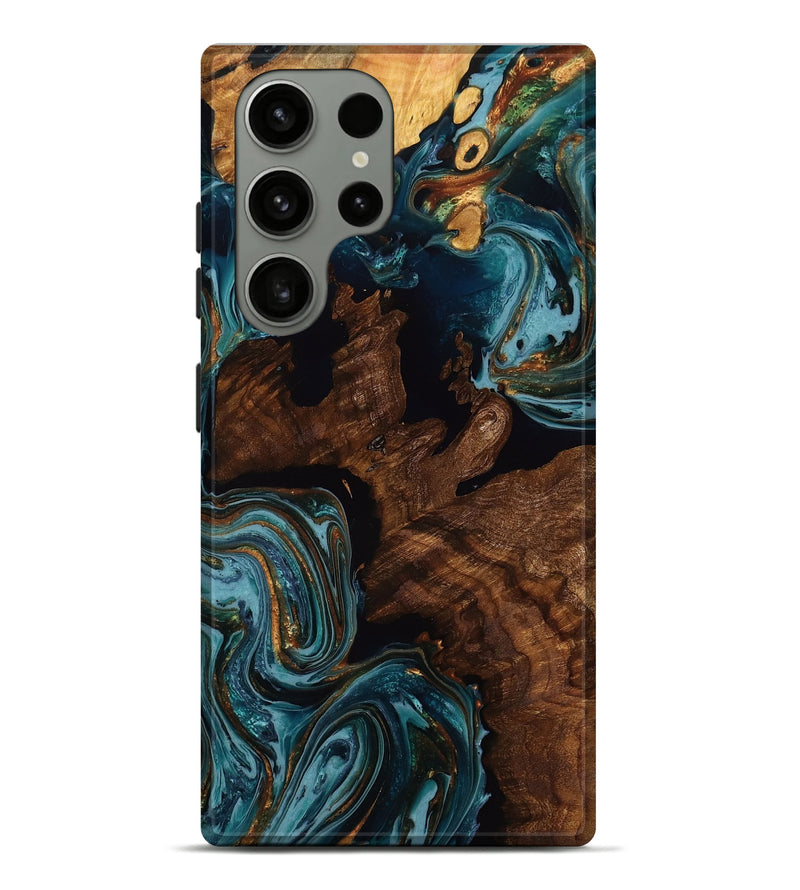 Galaxy S23 Ultra Wood Live Edge Phone Case - Elvin (Teal & Gold, 773945)
