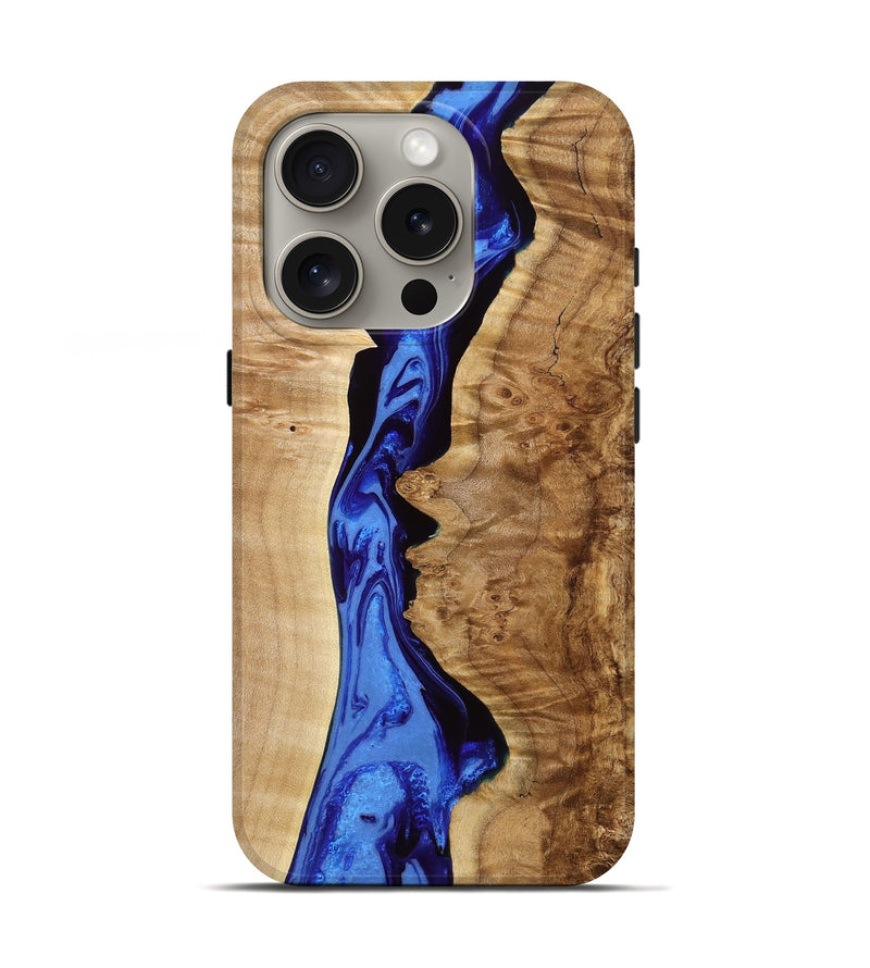 iPhone 16 Pro Wood Live Edge Phone Case - Rivka (Blue, 773947)