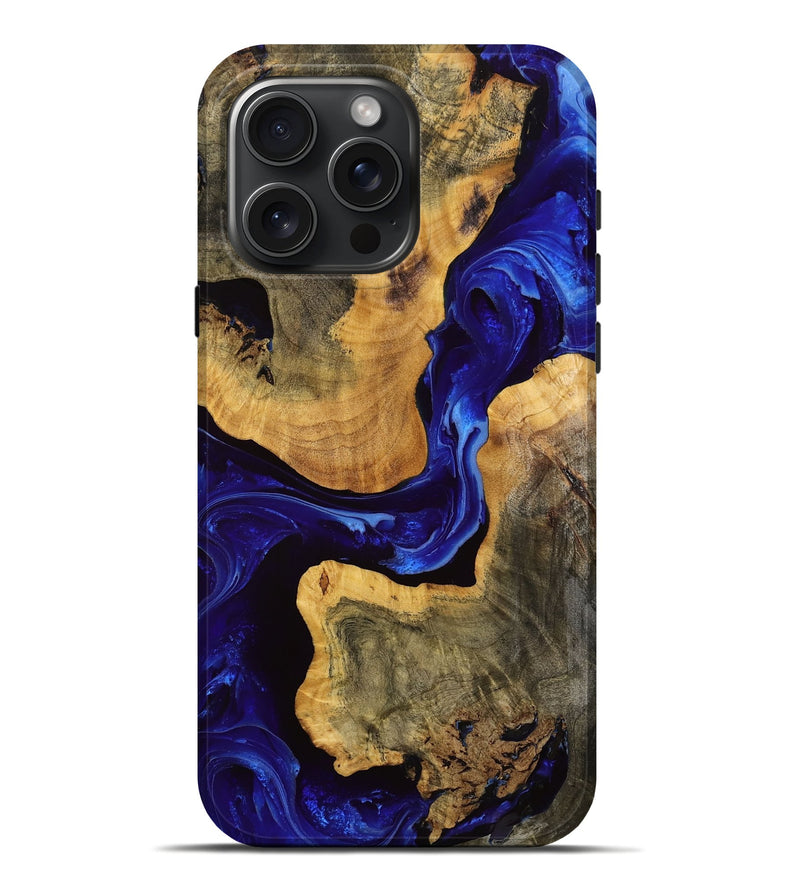 iPhone 16 Pro Max Wood Live Edge Phone Case - Eboni (Blue, 773948)