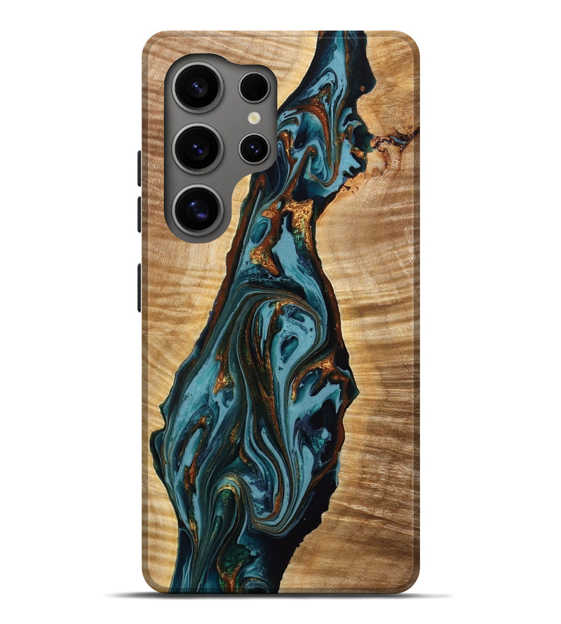 Galaxy S25 Ultra Wood Live Edge Phone Case - Nat (Teal & Gold, 773950)