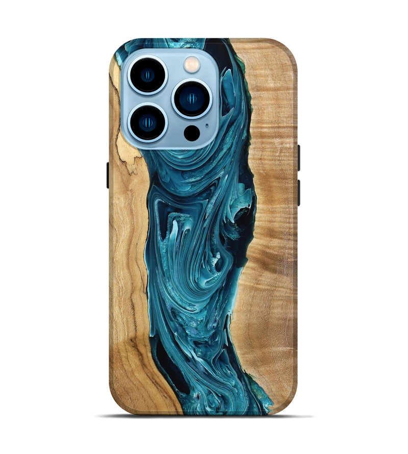 iPhone 14 Pro Wood Live Edge Phone Case - Lesa (Blue, 773953)