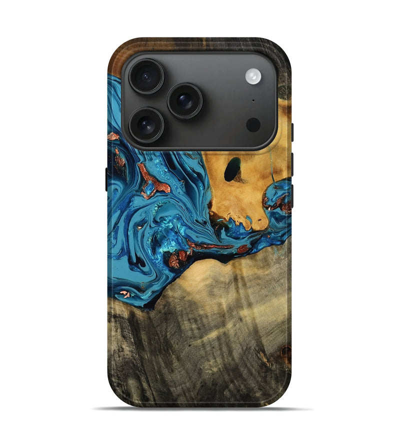 iPhone 17 Pro Wood Live Edge Phone Case - Debby (Teal & Gold, 773968)
