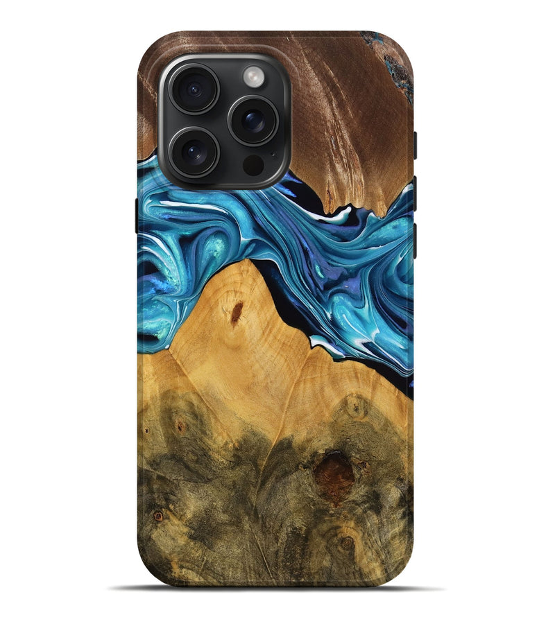 iPhone 16 Pro Max Wood Live Edge Phone Case - Maisie (Blue, 774283)