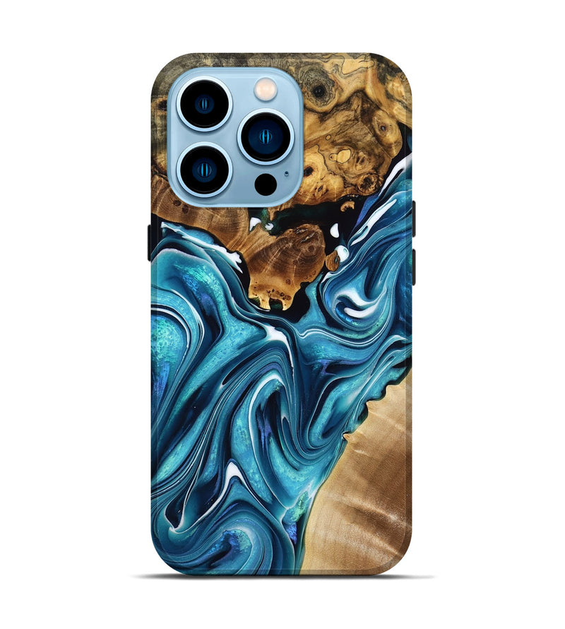 iPhone 14 Pro Wood Live Edge Phone Case - Caryl (Blue, 774290)