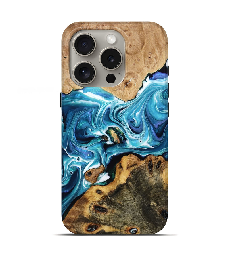 iPhone 16 Pro Wood Live Edge Phone Case - Elza (Blue, 774291)