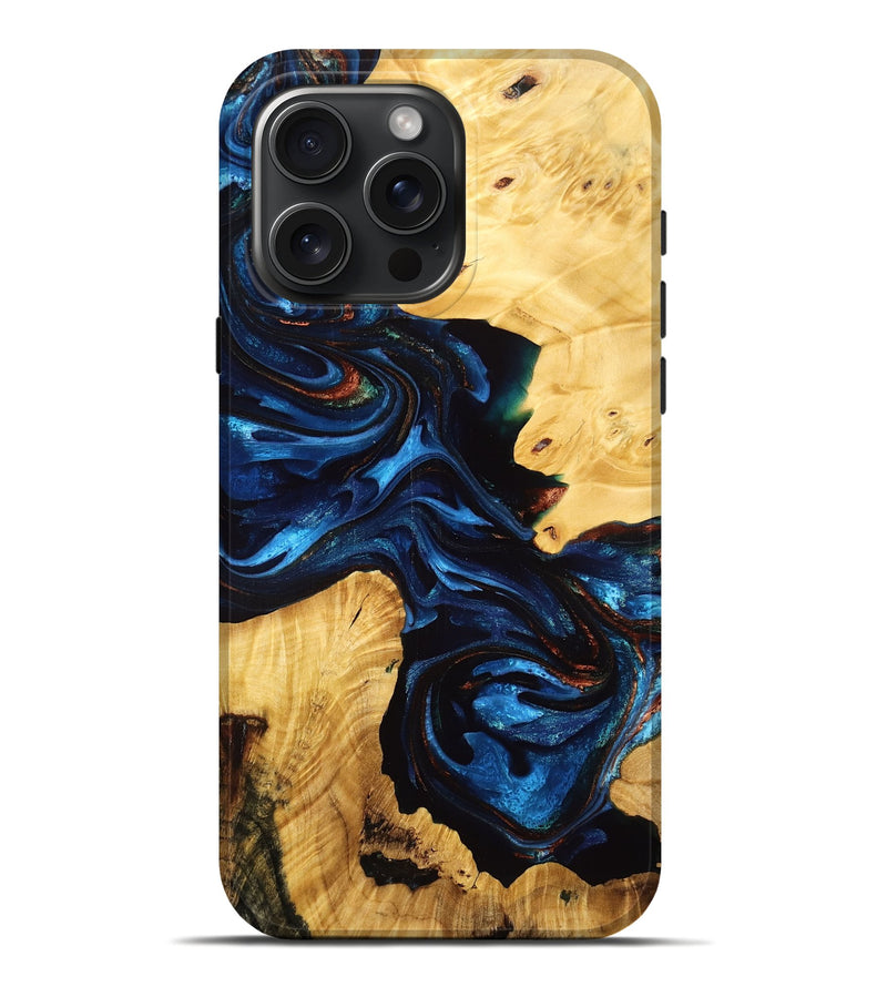 iPhone 16 Pro Max Wood Live Edge Phone Case - Margery (Blue, 774585)