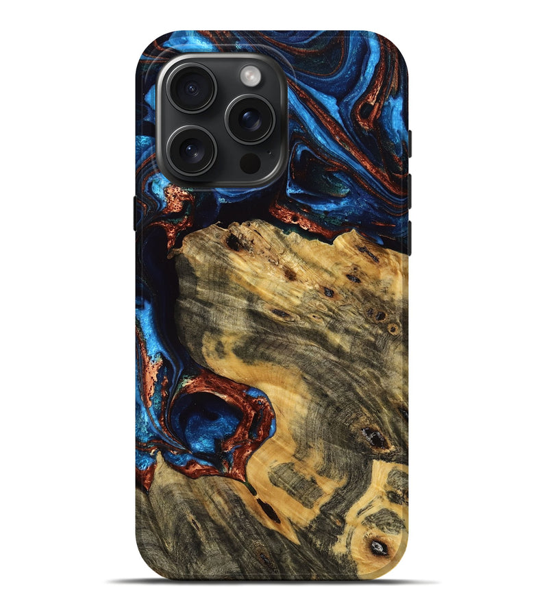 iPhone 16 Pro Max Wood Live Edge Phone Case - Janiya (Teal & Gold, 774587)