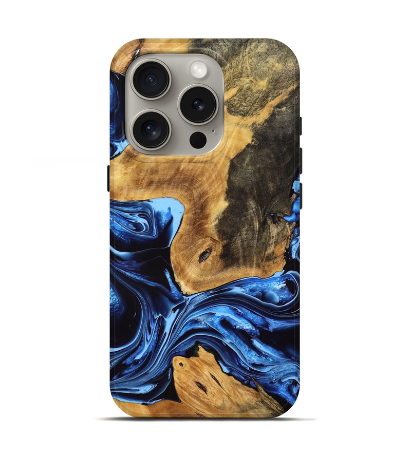 iPhone 16 Pro Wood Live Edge Phone Case - Rikki (Blue, 774588)