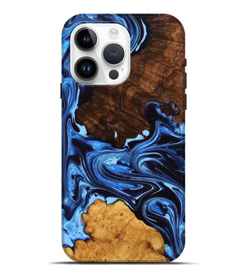 iPhone 15 Pro Max Wood Live Edge Phone Case - Izaiah (Blue, 774593)