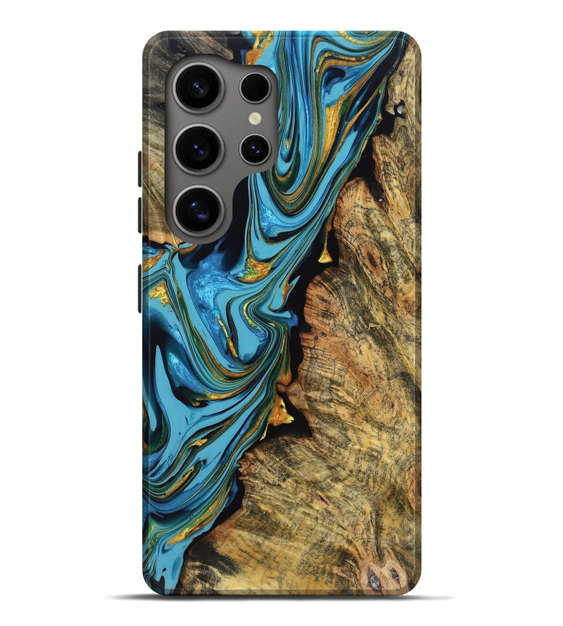 Galaxy S25 Ultra Wood Live Edge Phone Case - Zuri (Teal & Gold, 774599)