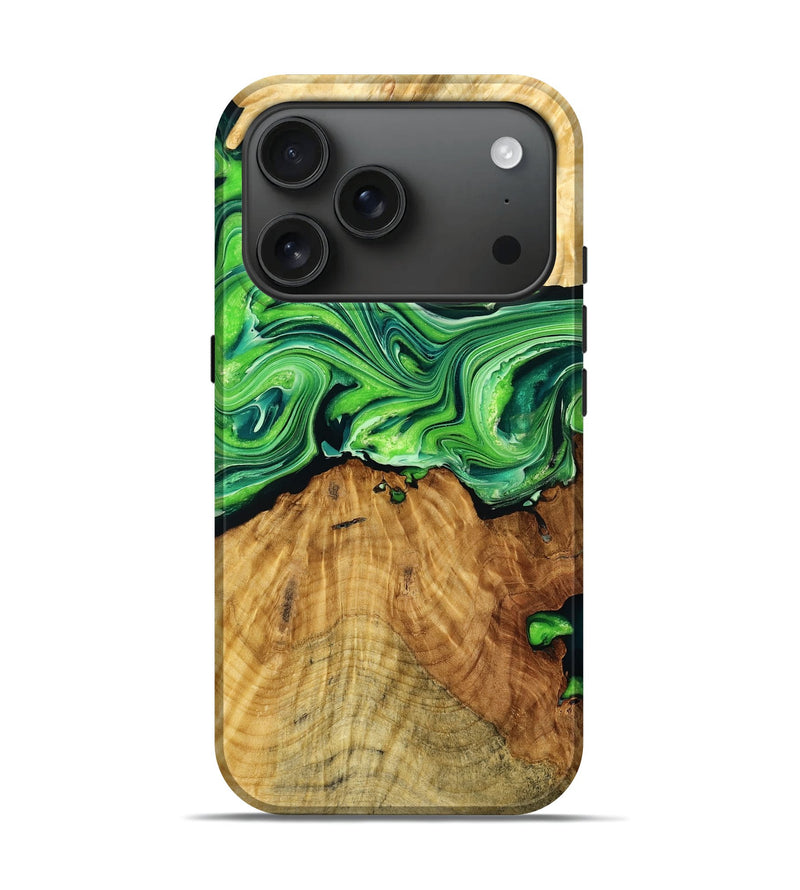 iPhone 17 Pro Wood Live Edge Phone Case - Benicio (Green, 775020)