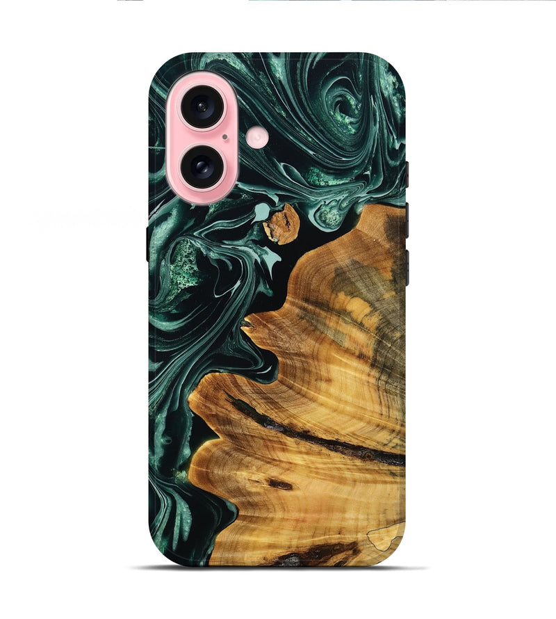 iPhone 16 Wood Live Edge Phone Case - Sariyah (Green, 775021)