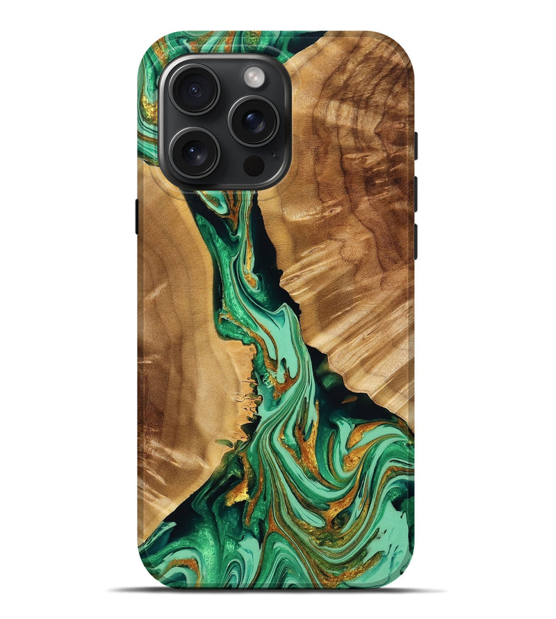 iPhone 16 Pro Max Wood Live Edge Phone Case - Melany (Green, 775023)